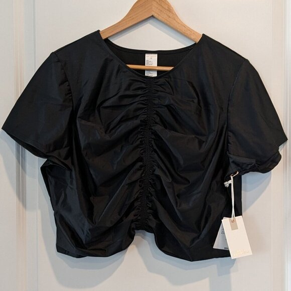 Good American Crop Swim Shirt Size 3XL Black Ruched-front Short Sleeve Top NWT - Picture 2 of 13